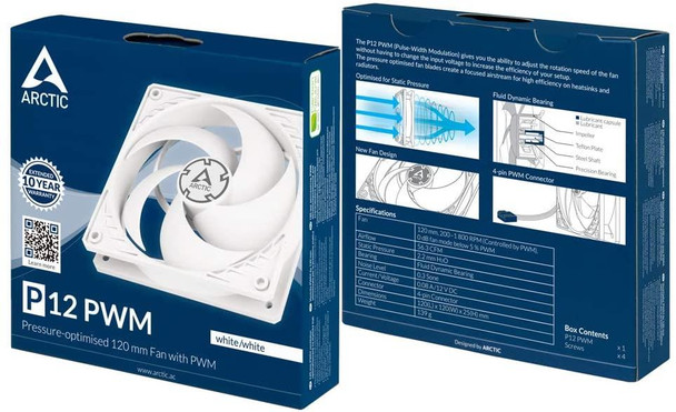 ARCTIC P12 PWM - Pressure-optimised 120 mm Fan with PWM - White/White