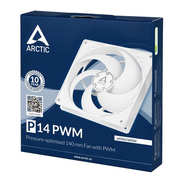 Arctic P14 PWM Pressure Optimised 140mm 4 Pin Fan - White / White
