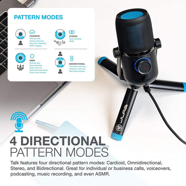 JLAB Talk USB Gaming Microphone 4 Directional Plug & Play, PC, PS4, PS5 & Laptop 96 kHz/24BIT Black