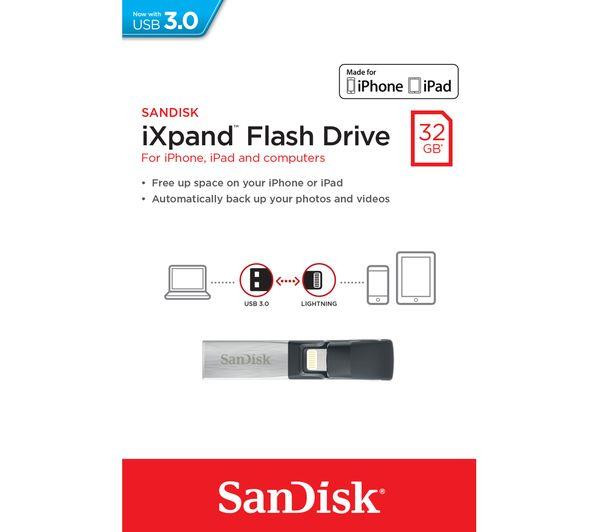 Sandisk iXpand USB 3.0 / Lightning Dual Flash Memory Stick 32 GB Black & Silver