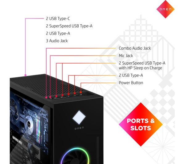HP OMEN 40L GT21-0002na Gaming PC AMD Ryzen 5 5600X 16GB RAM 1TB SSD RTX 3060 Ti