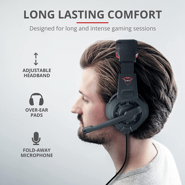 Trust GXT 310 Radius Over Ear Wired Gaming Headset For PC PS4 Xbox - Black & Red