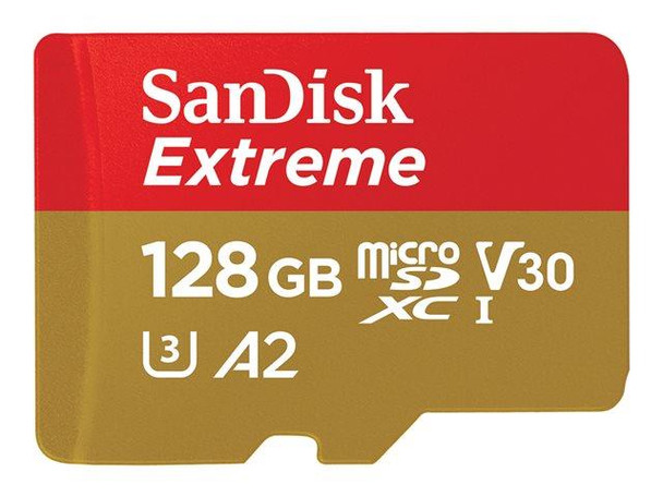 SanDisk Extreme 128GB MicroSDXC A2 UHS-I V30 160MB/s Flash Memory Card & Adapter