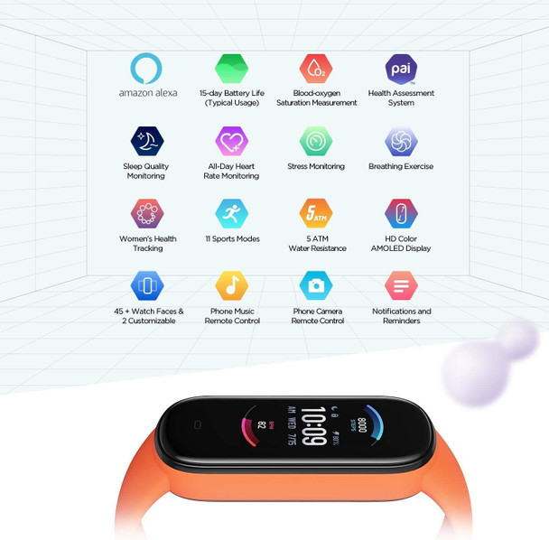 Amazfit Band 5 1.1" AMOLED Fitness & Activity Tracker With Alexa Orange