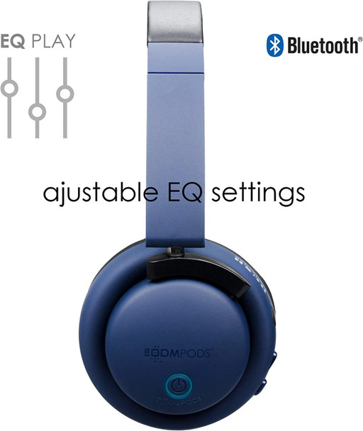 BoomPods Hush Bluetooth Headphones With Integrated Equaliser Settings Blue