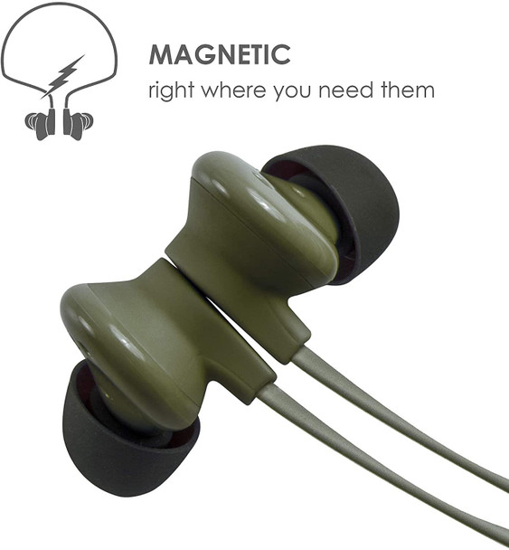 BoomPods Sportline Wireless Bluetooth Magnetic In Ear Headphones Army Green