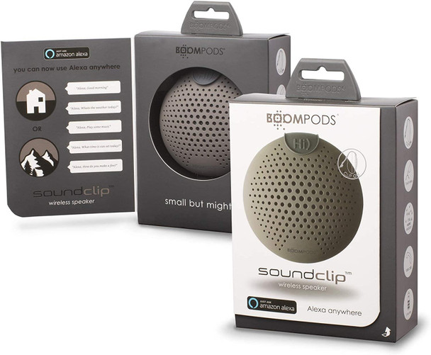 BoomPods Soundclip Mini Portable Wireless Speaker With Alexa Grey