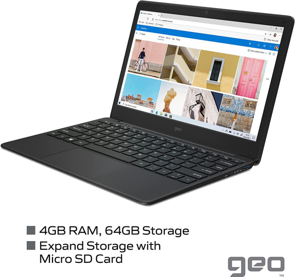 GeoBook 120 12.5" Windows 10 Laptop Intel Celeron N3450 4GB RAM 64GB eMMC Black