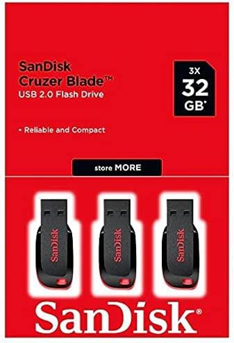 SanDisk Cruzer Blade 32GB USB 2.0 Flash Drive Memory Pen - Triple Pack 3 x 32GB