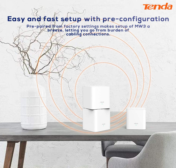 Tenda NOVA MW3 Dual Band Wifi Extender Mesh kit - Up To 1200 Mbps - Triple Pack