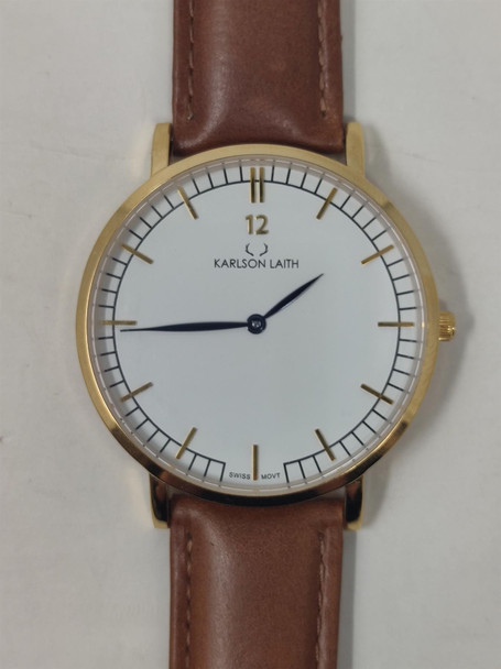 Karlson Laith Origin Wrist Watch 41mm White & Gold With Brown Leather