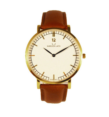 Karlson Laith Origin Wrist Watch 41mm White & Gold With Brown Leather
