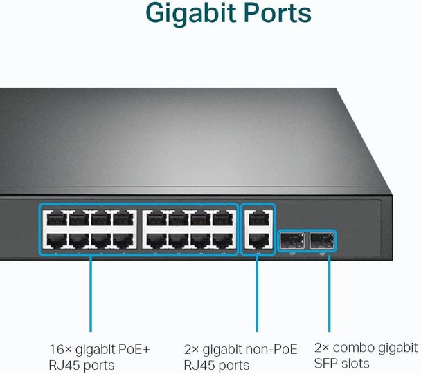 TP-Link TL-SG1218MP 18-Port Gigabit Rack Network Switch With 16 PoE +