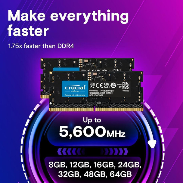 Crucial DDR5 RAM 16GB 5600MHz SODIMM, Laptop Memory CL46 - CT16G56C46S5