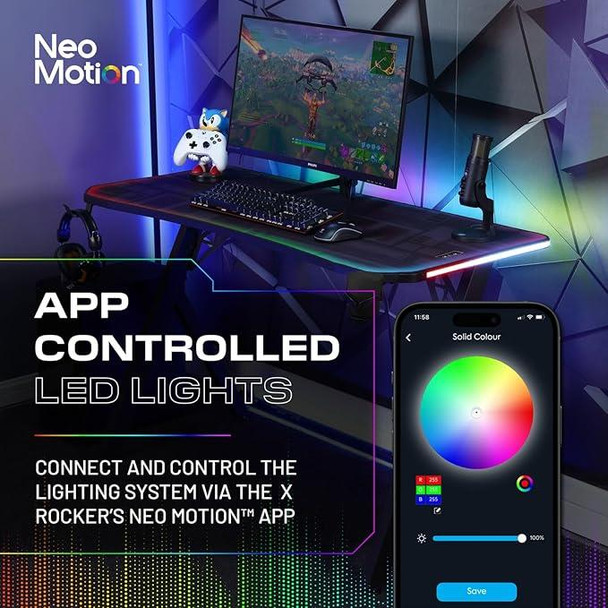 XRocker Lumio RGB Compact Gaming Desk With 3-Side App-Controlled Lighting