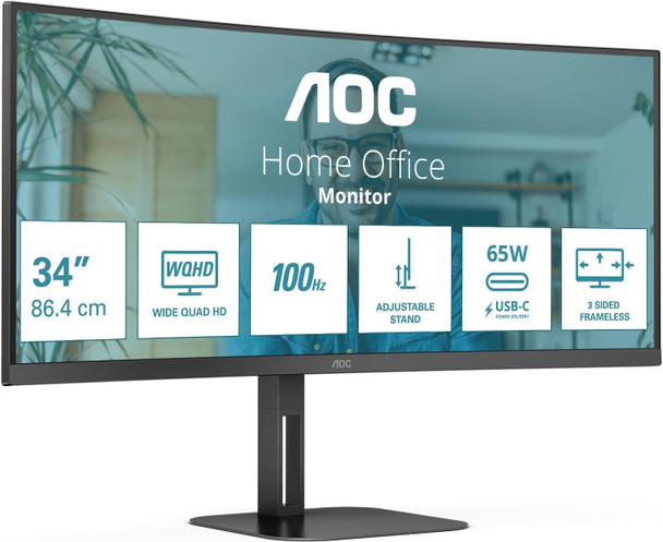 AOC CU34V5C/BK 34" Curved UWQHD 100Hz 1ms USB-C Monitor