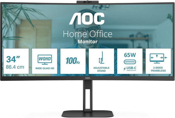 AOC CU34V5C/BK 34" Curved UWQHD 100Hz 1ms USB-C Monitor