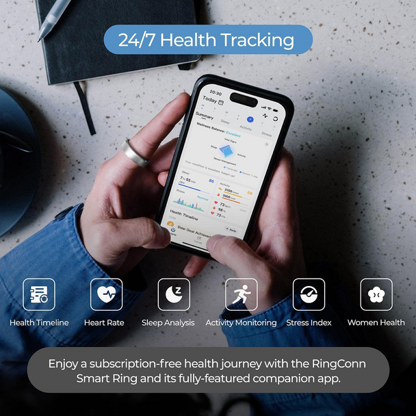 RingConn Gen 1 Smart Ring Activity Sleep Tracker Size 12 Silver