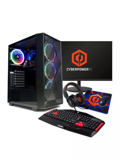 CyberPowerPC Eurus Desktop PC Bundle Ryzen 5 5600G 8GB 500GB SSD with Monitor