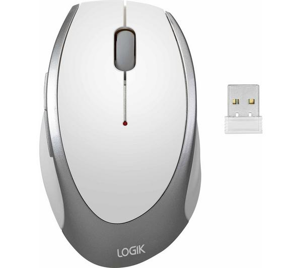 LOGIK LWLMWH23 Wireless Optical Mouse White Ergonomic USB PC Mac