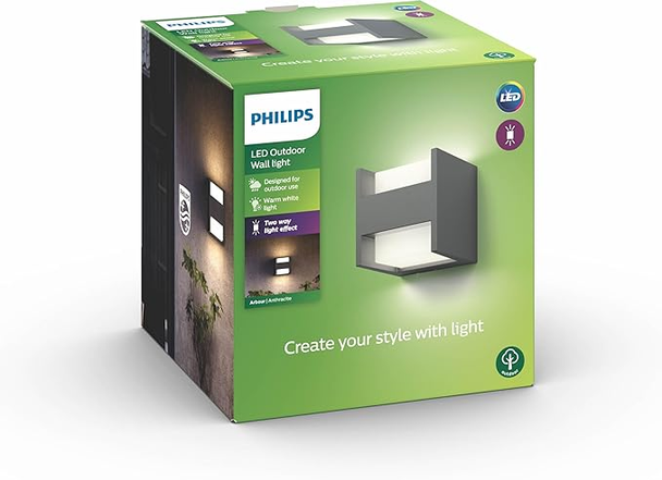 Philips Arbour LED Outdoor Wall Light Up Down Modern Lantern Anthracite Grey