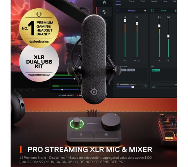 Steelseries Alias Pro XLR Gaming & Streaming Microphone with Stream Mixer Black