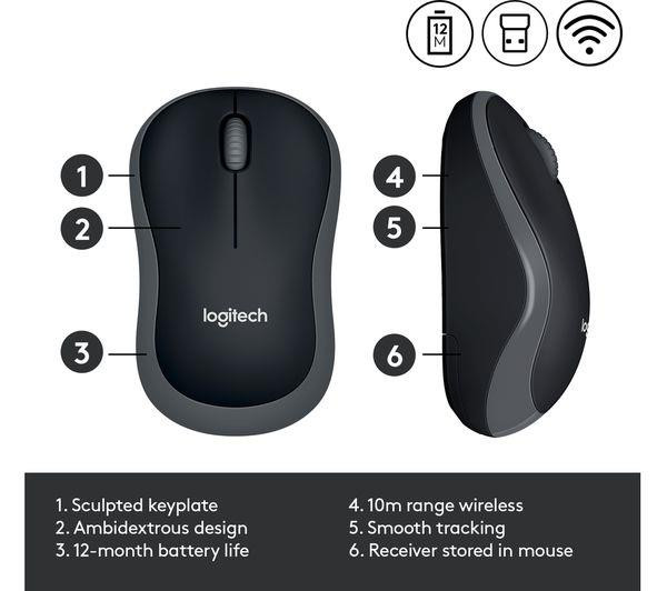 Logitech M185 Wireless Optical Mouse 2.4GHz USB Nano Receiver Ambidextrous Grey