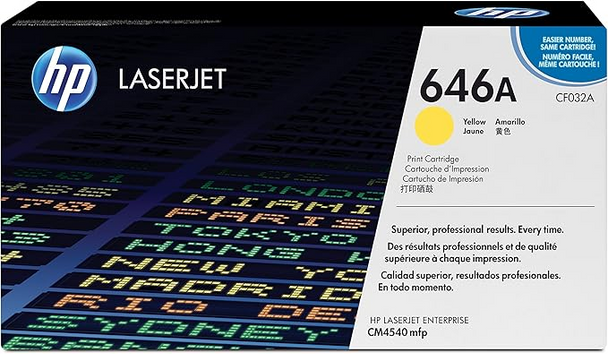 Genuine HP 646A Yellow Original LaserJet Toner Cartridge CF032A for CM4540 Genuine HP 646A Yellow Original LaserJet Toner Cartridge CF032A for CM4540