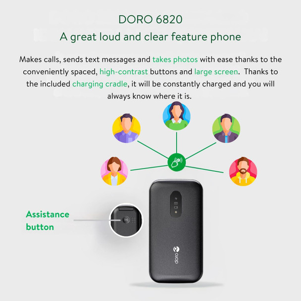 Doro 6820 Flip Phone, Unlocked with Assistance Buttons + Easy to Read and Hear