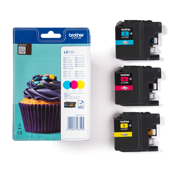 Genuine Brother LC123RBWBP Rainbow Pack Ink Cartridge CMY Multipack