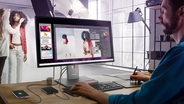 Lenovo P34WD-40 34" 120Hz Curved UWQHD Monitor 140W USB-C Docking Hub KVM