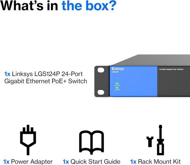 Linksys LGS124P-UK 24 Port Gigabit Network Switch Unmanaged 12x PoE+ Ports 120W