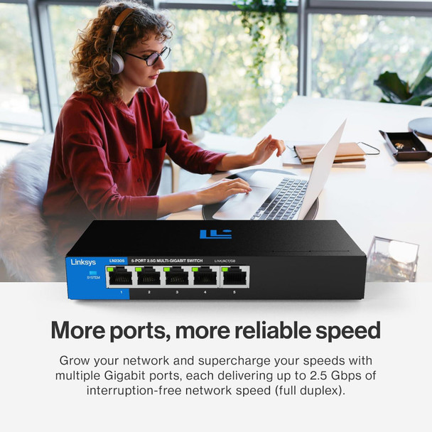 Linksys LN2305-KE 5-Port 2.5G Multi-Gig Unmanaged Switch Metal Fanless USB-C Pwr