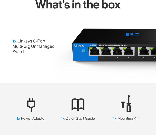 Linksys LN2308-KE 8-Port 2.5G Multi-Gig Unmanaged Switch Metal Fanless 12K Jumbo