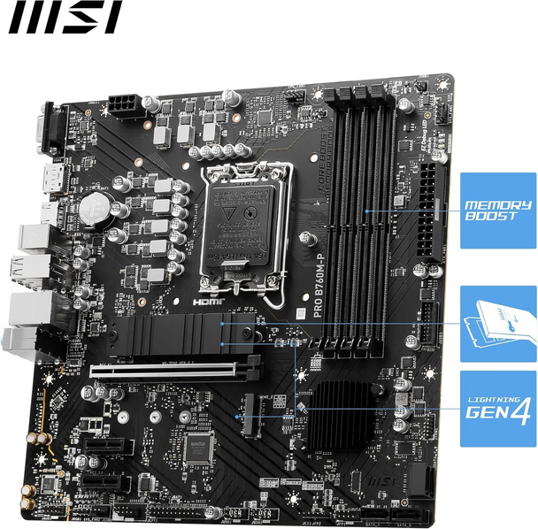MSI PRO B760M-P Intel LGA1700 DDR5 Micro-ATX Motherboard 2x M.2