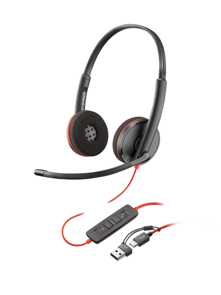 Poly Blackwire 3220 Stereo Headset USB-C with USB-A Adapter Noise Canceling