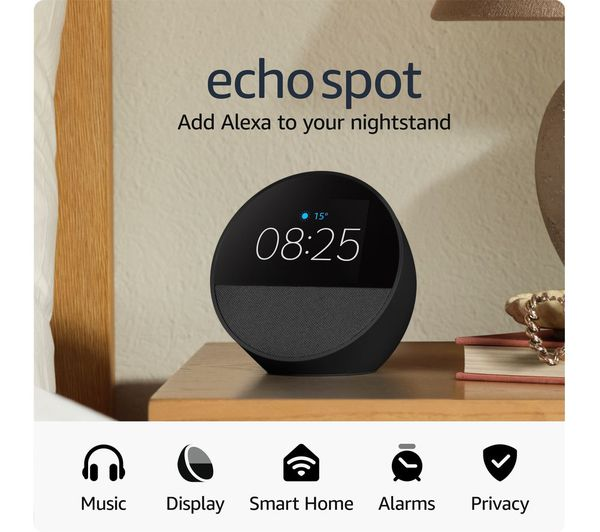 Amazon Echo Spot Smart Alarm Clock Alexa Bluetooth Speaker Black