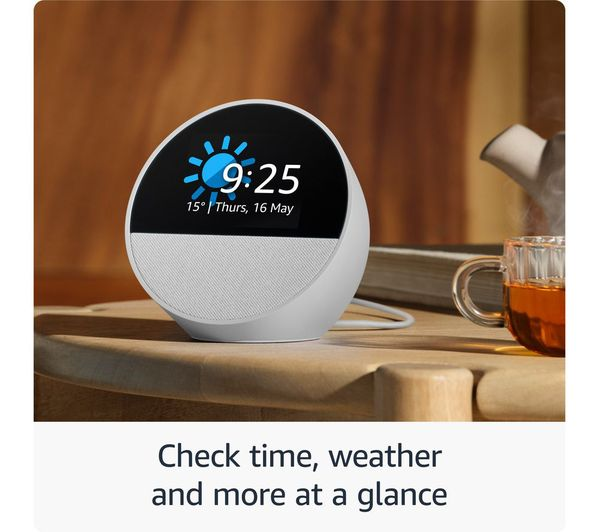 Amazon Echo Spot 2024 Smart Alarm Clock with Alexa Glacier White