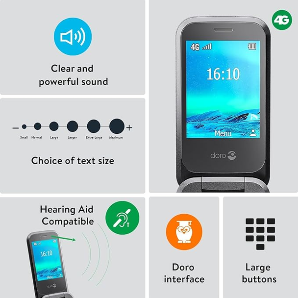 Doro 2800 4G Unlocked Big Button Flip Mobile Phone Black