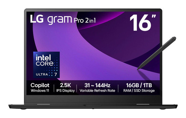 LG gram Pro 16" 2 in 1 Convertible Laptop Intel Ultra 7 255H 16GB 1TB Touch W11