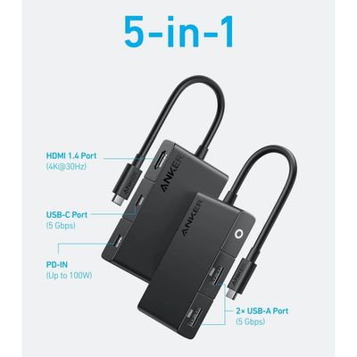 Anker 332 USB-C Hub 5-in-1 4K HDMI Display 100W Power