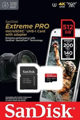SanDisk Extreme PRO 512GB microSDXC UHS-I Card A2 V30 200MB/s 4K UHD