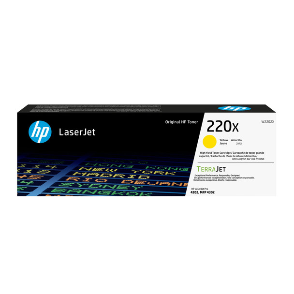 Original HP 220X Yellow High Yield LaserJet Toner Cartridge W2202X for Pro 4202