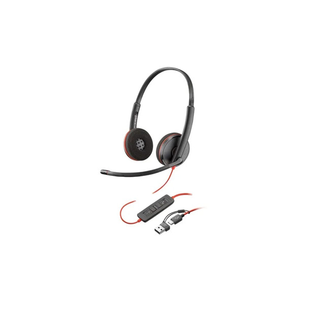 Poly Blackwire 3225 Stereo USB-C Headset 3.5mm USB-A Adapter Noise Cancelling