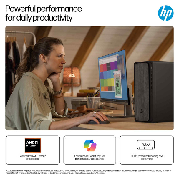HP OmniDesk M02-0004na PC, AMD Ryzen 7 8700G, 8GB RAM, 1TB SSD, Windows 11 Home
