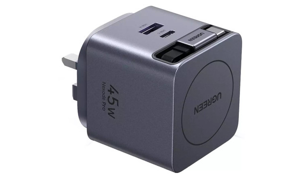 Ugreen Nexode Pro 45W GaN Fast Charger with Retractable USB-C Cable - Grey