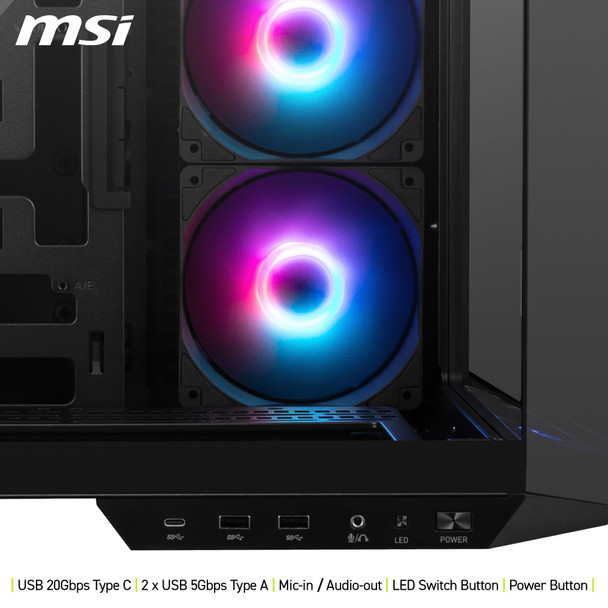 MSI MAG PANO 100R PZ ATX Mid-Tower PC Gaming Case 270° Tempered Glass Black