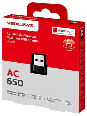Mercusys AC650 Nano Wireless Dual Band USB WiFi Adapter MA20N
