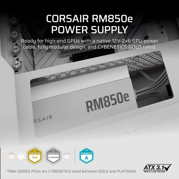 Corsair RM850e White 850W Fully Modular ATX 3.1 PSU PCIe 5.1 80+ Gold
