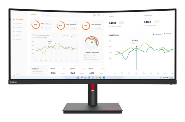 Lenovo ThinkVision T34w-30 34 Inch Curved UWQHD Monitor USB-C NO STAND